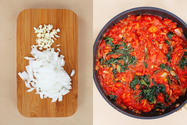 Приготовление - Вегетарианская лазанья с тремя видами сыра и томатным соусом - Шаг 1