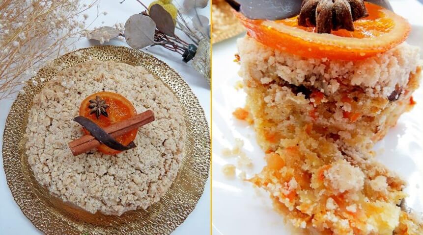 Приготовление - Рецепт постного морковного пирога со сладкой кондитерской крошкой – штройзелем - Шаг 10