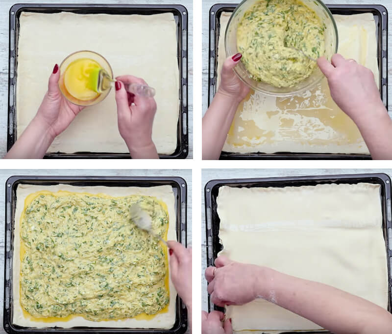 Приготовление - Рецепт греческого сырного пирога «Тиропита» Tiropita из слоеного теста - Шаг 6