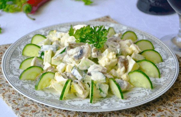 рецепт салат с грибами шампиньонами