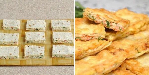 Необычная горячая закуска из лаваша c сыром, зеленью и яйцом