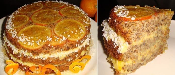 Очень вкусный домашний торт с апельсинами и маком