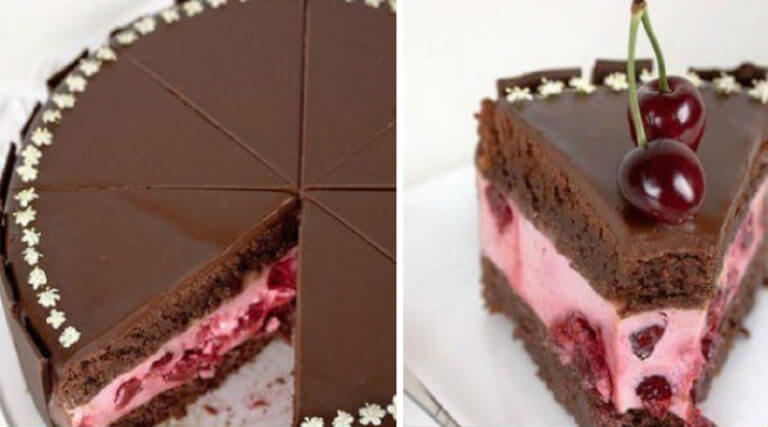 Простой рецепт: шоколадный торт с нежным вишневым кремом и ягодами