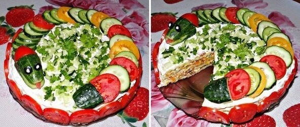 Сытный кабачковый торт с грибами и зеленью