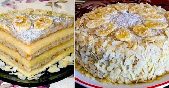 Пошаговый рецепт бисквитного торта с бананово-молочной начинкой!