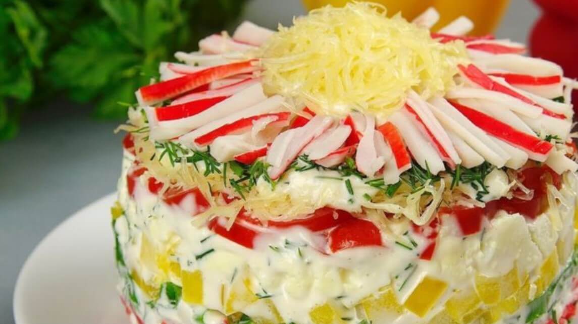«Хризантема» — новый рецепт салата с крабовыми палочками!