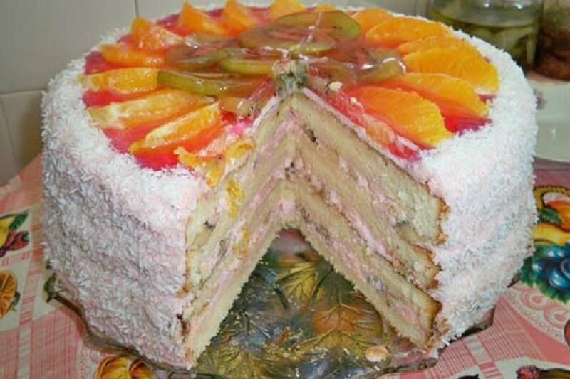 Рецепт бисквитно фруктового торта со сметанным кремом