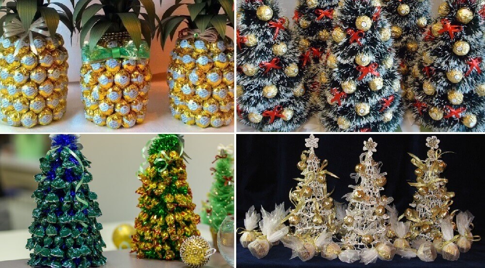 Пошаговое изготовление новогодней елки из конфет